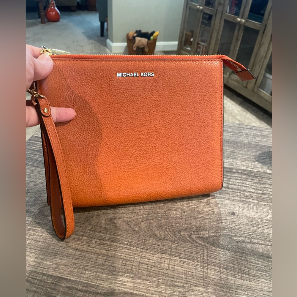 Michael Kors Orange Leather Wristlet 5”x9.75”